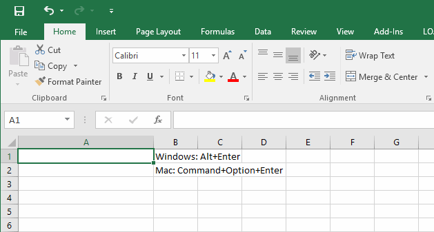 return within excel cell word for mac